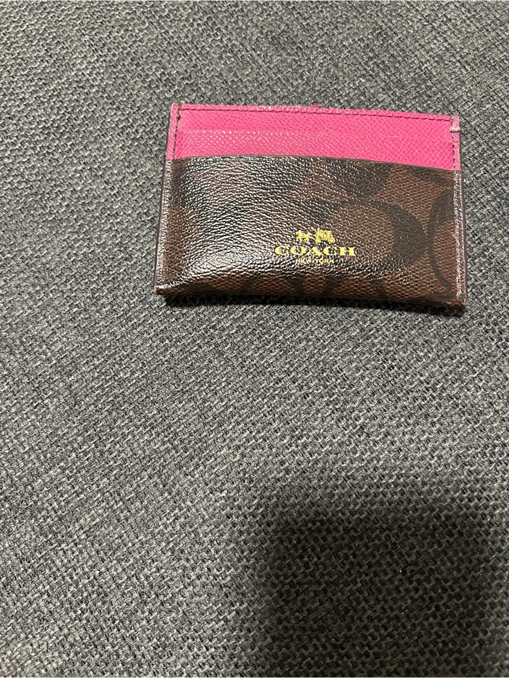 Coach Brown Signature Card Holder with Pink Accent